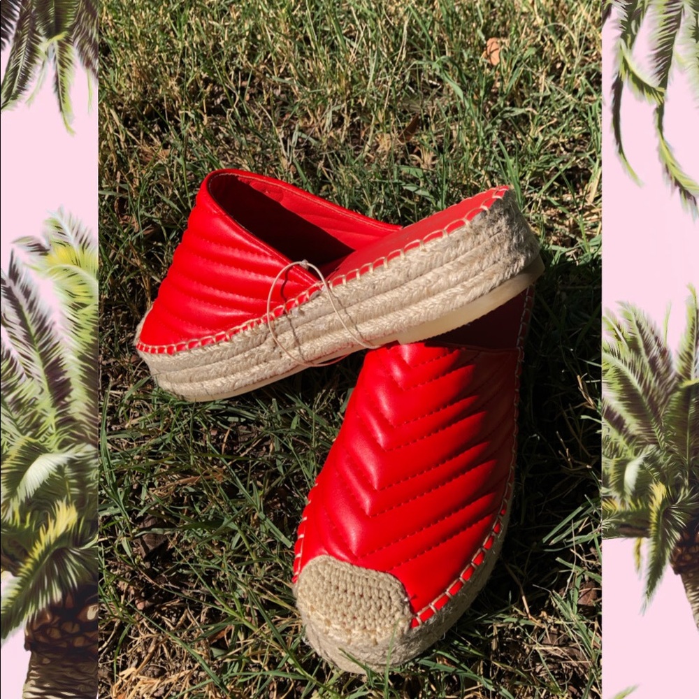 7 1/2 New Red wedge platform slip-on sandals